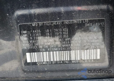 2013 Subaru Legacy 2.5I Limited z USA, uszkodzony, nr VIN 4S3BMCK69D3023202